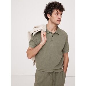 NWT Men's Banana Republic Waffle Knit Polo LARGE‎ Dark Cypress Green Cotton